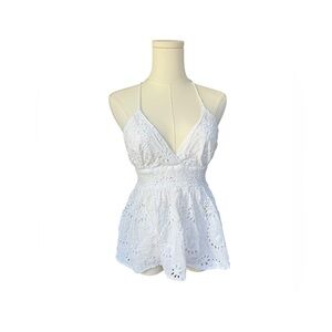 Antica Santoria White eyelet babydoll Lace Halter Top M